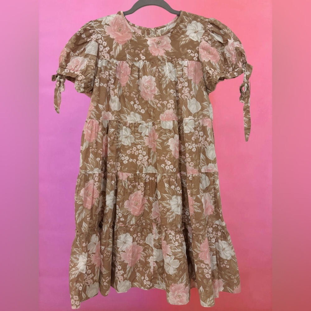 Urban Outfitters Coquette Brown & Pink Floral Babydoll Dress - Size Medium - Picture 7 of 12